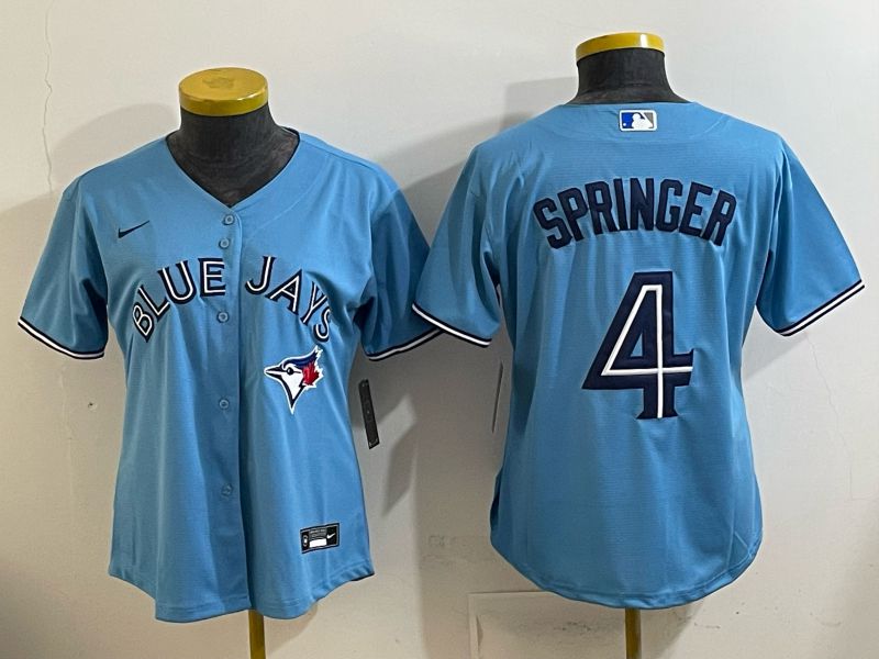 Women 2025 Toronto Blue Jays #4 Springer  Light blue Game Nike MLB Jersey style 001